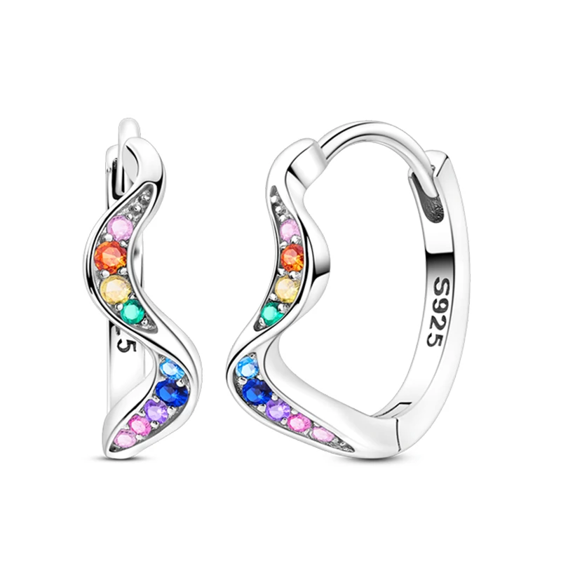 Bunte, gebogene Creolen aus 925er Sterlingsilber, funkelnde CZ-Zirkon-Ohrringe für Damen, feiner Schmuck als Geschenk zum Geburtstag oder Jahrestag