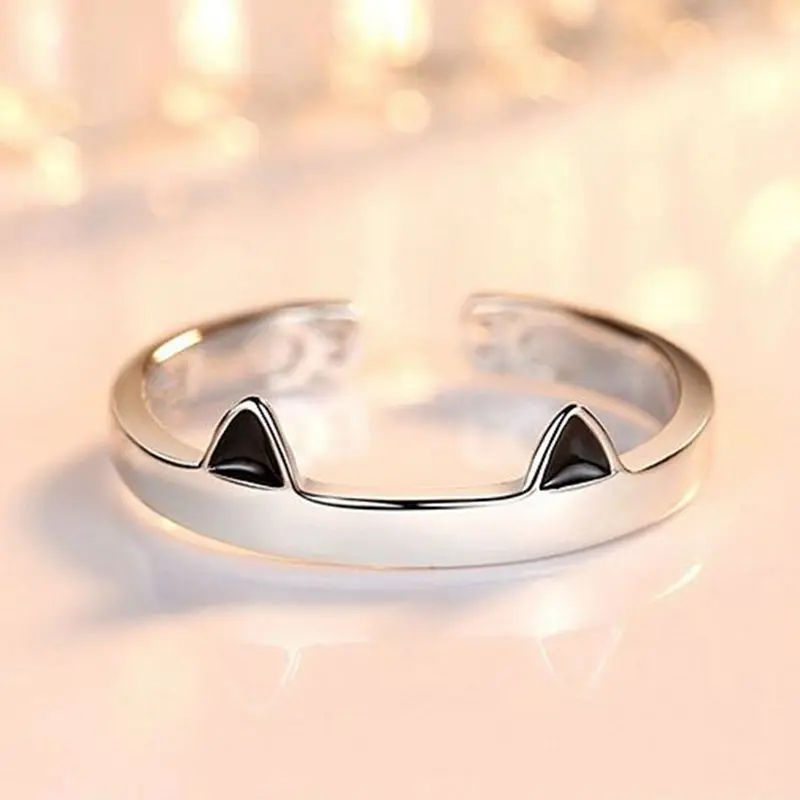 Cat Ear Finger Rings Open Cute Footprints Ring For Women Girl Pearl Hollow Geometric Gift Adjustable Fine Jewelry Accessories