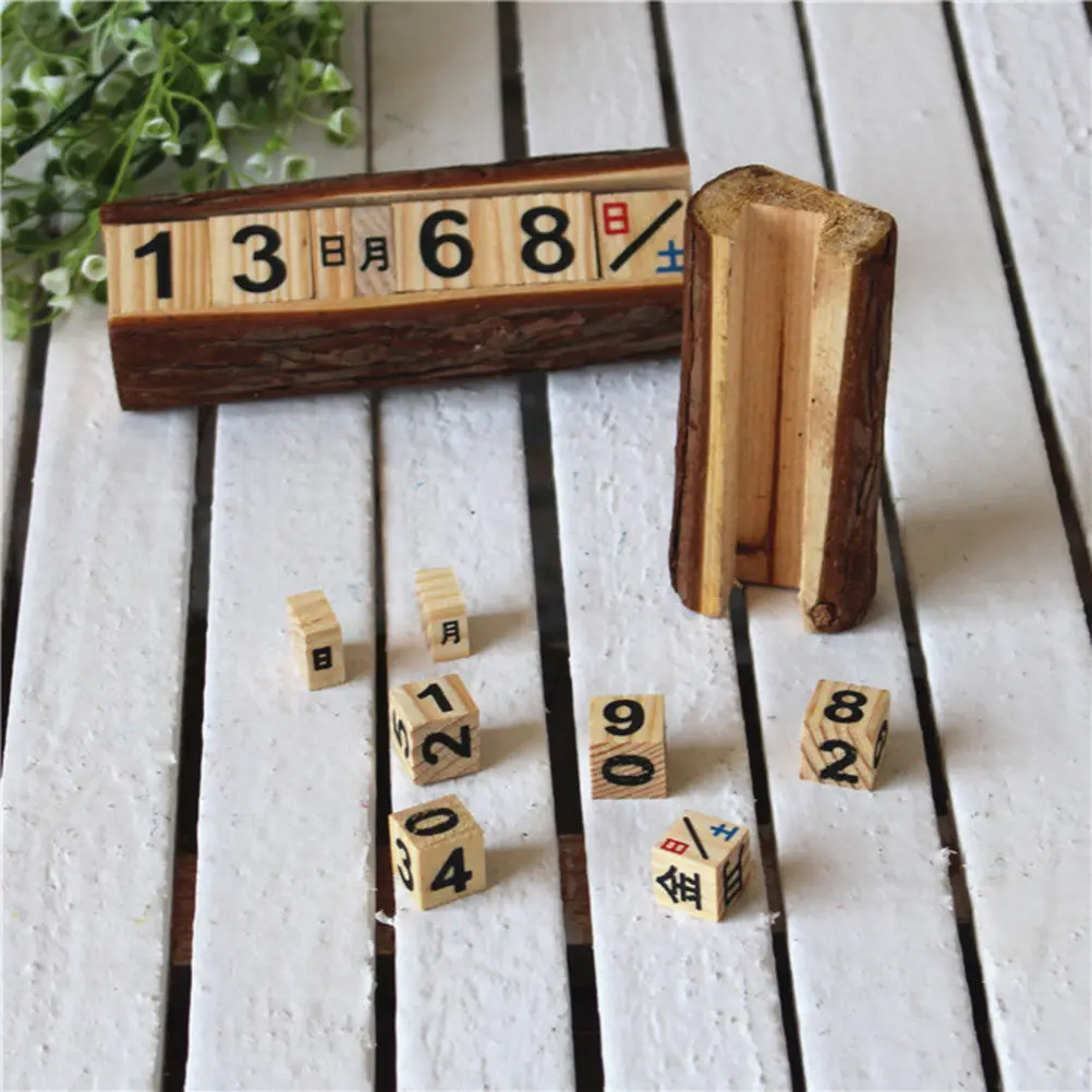 

2Pcs DIY Wooden Table Calendar Perpetual Date Display Chic Desk Ornament Natural Wood Grain Smooth Finish Creative Office Decor
