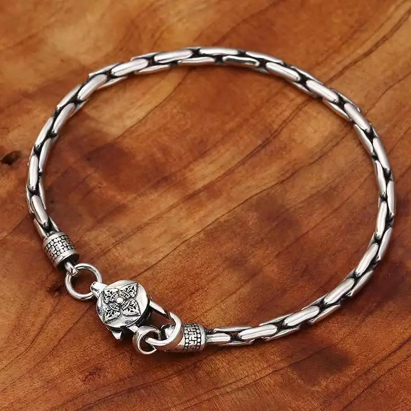 Tibetan Buddhism Six-character Proverb Vajra Lucky Bracelet Handmade Twist Chain Silver Plated Bracelet Men Women Amulet Jewelry