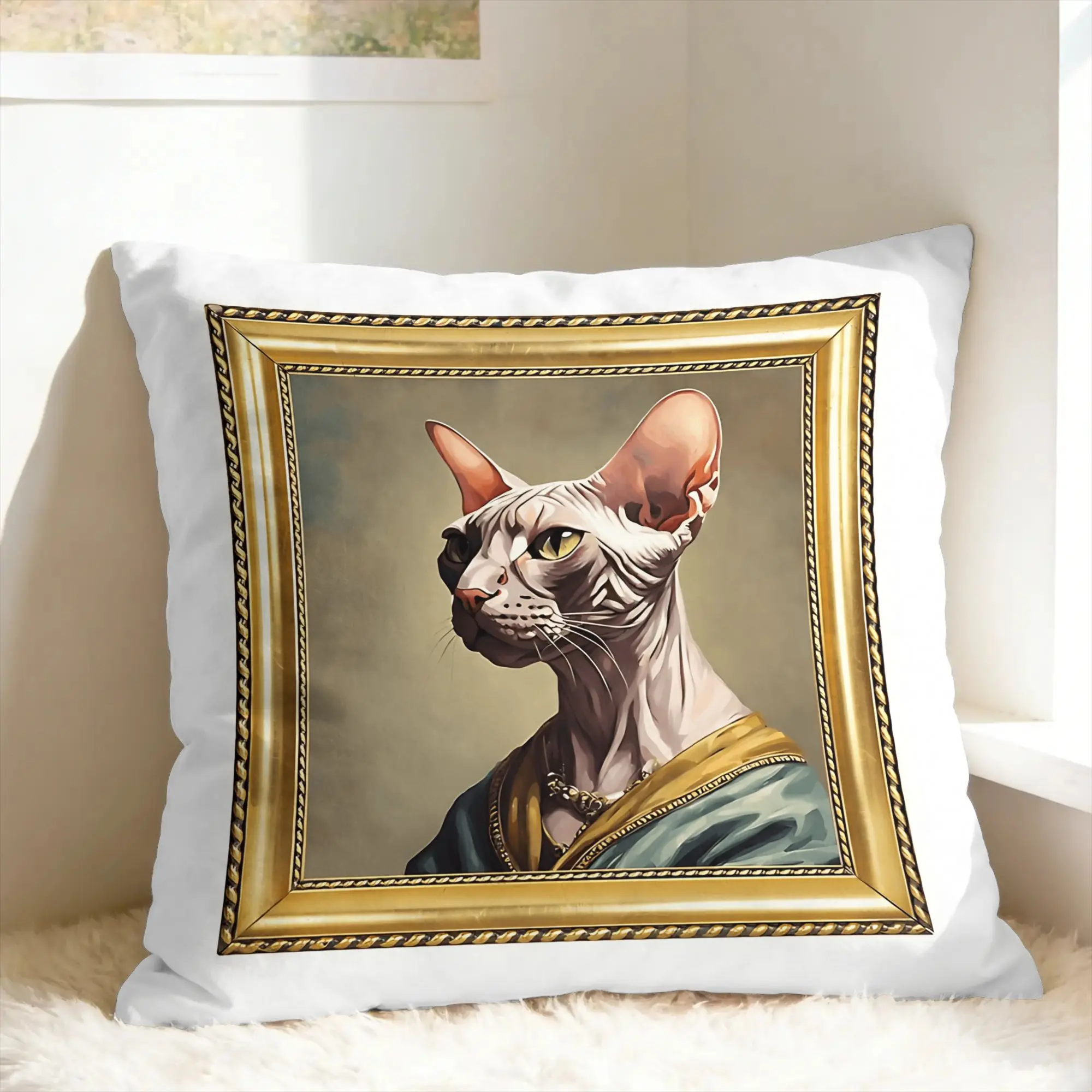 Pillow Cover Cute Caroon Cat Portrait Photo Frame Art  Fashion Pillow Case For Sofa Car Home Decor Pillowcases