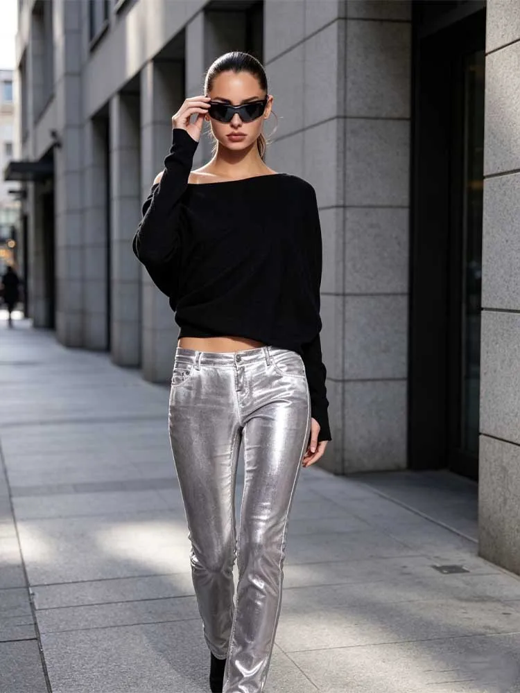 European and American lazy one line slanted shoulder long sleeved top, women's off shoulder spicy girl T-shirt