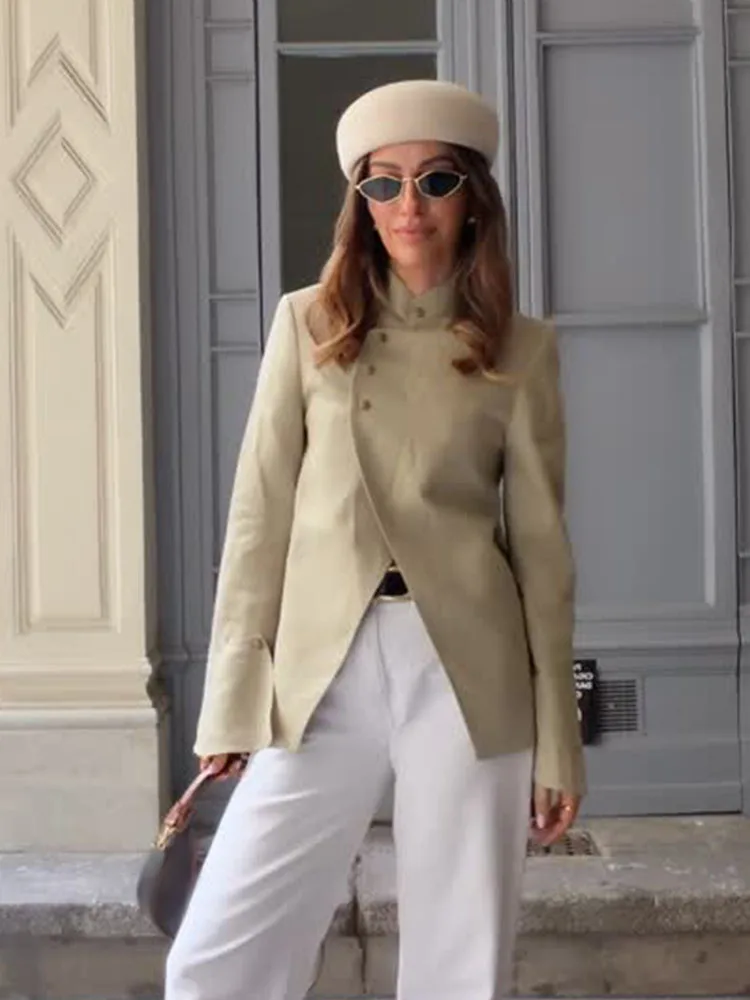 HH Spring Woman High Street Jacket Elegant Casual Commuter Solid Coat Women Long Sleeves Laminated Decorative Slim Button Blazer