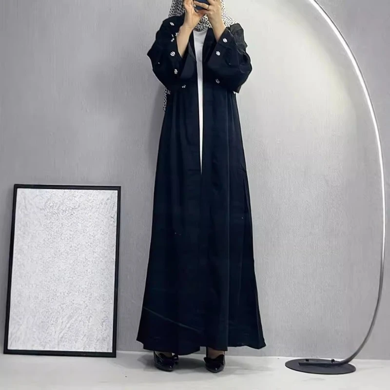 

Beading Fashion Embroidery Elegant Middle East Ladies Open Front Long Dress Bat Sleeve Dubai Abaya Robe