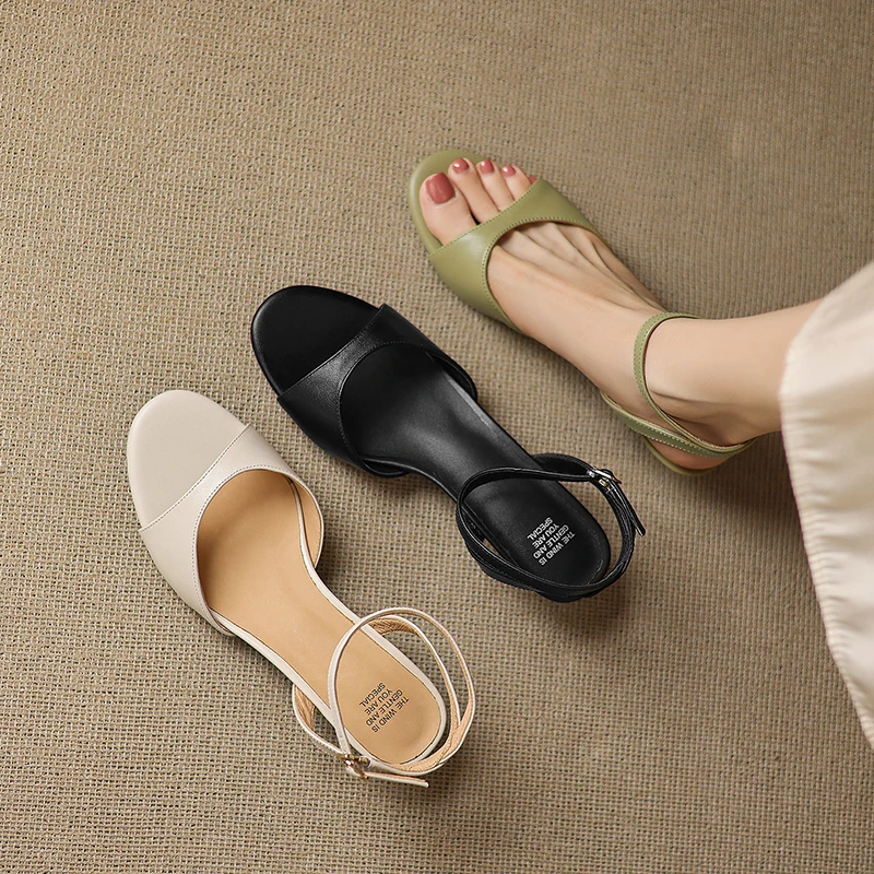 2026 new summer women sandals natural leather 22-25cm cowhide+pigskin open-toe ankle-buckle high heel women shoes fashion