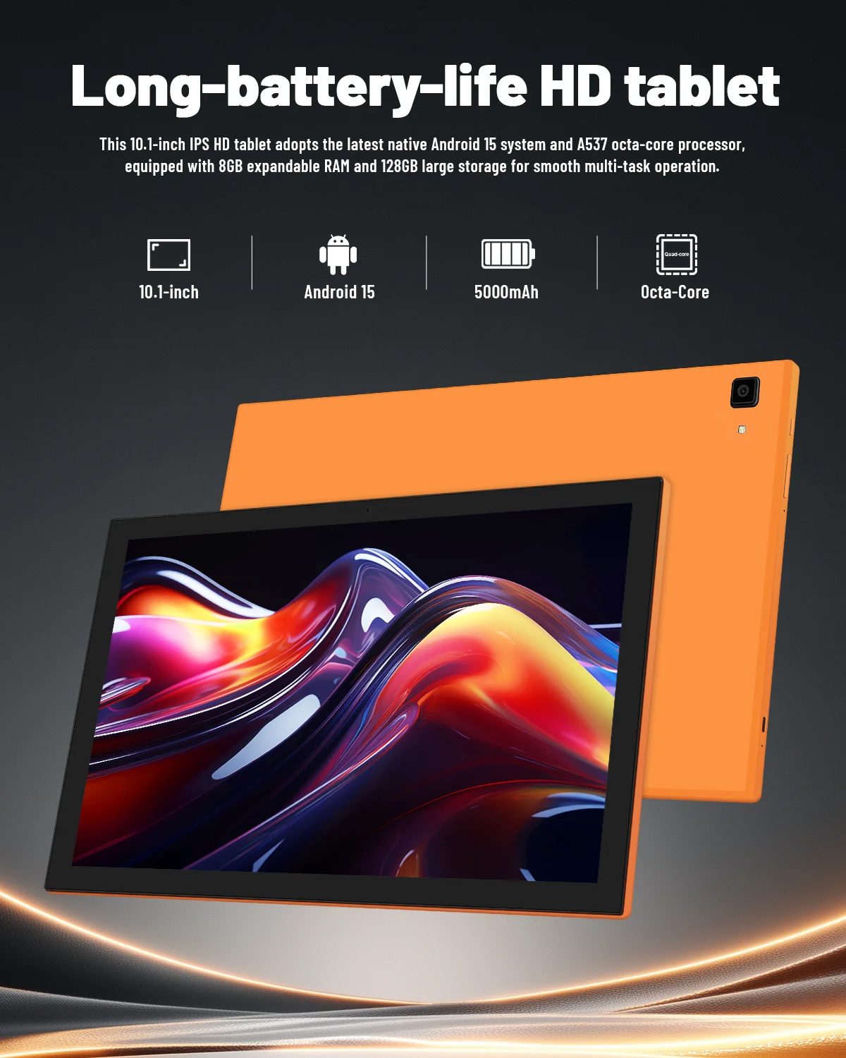 Paitanry 10.1 inch HD IPS Tablet PC A537 Octa‑Core Android 15 8GB (4GB+4GB Expand) RAM 128GB Storage Split‑Screen Function WiFi 6 GMS Google Global Tablet for Office Entertainment Video Calls
