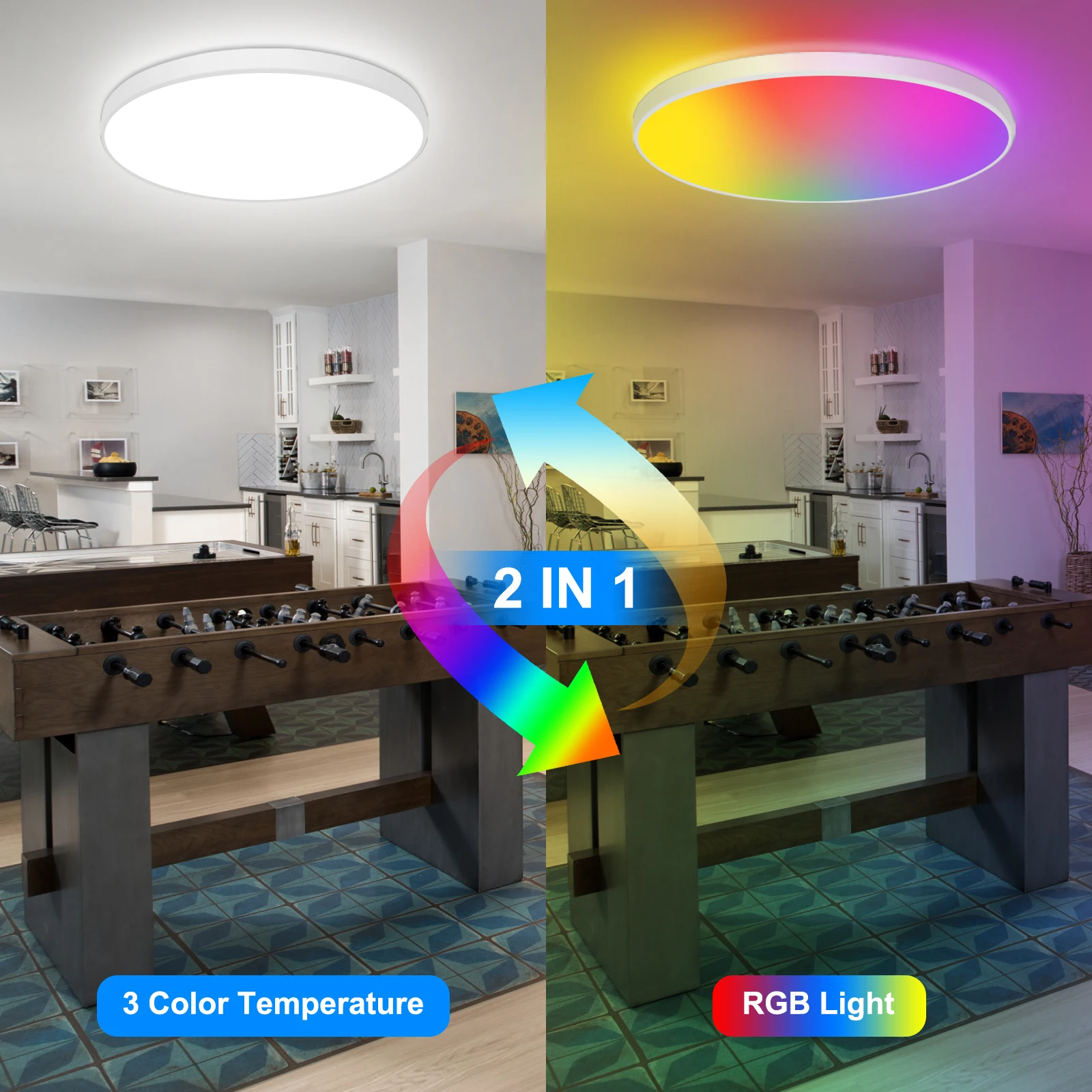 2 Pack 24W RGB LED Ceiling Lights, Dimmable with Remote & App, 16M Colors, 2400LM, Ø30cm, for Living Room Bedroom