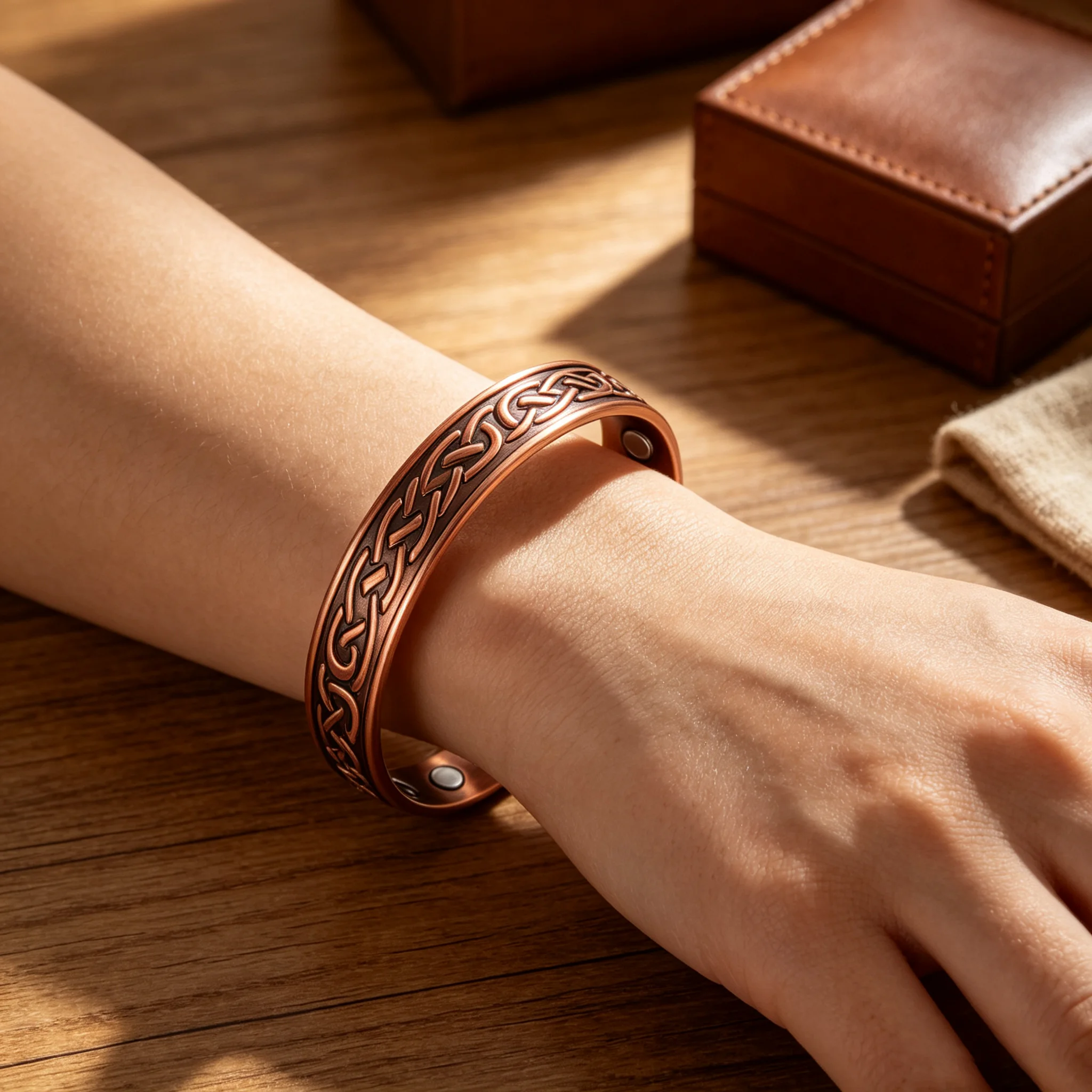 European and American Retro Water Ripple Magnetic Antique Red Copper Popular Opening Adjustable Magnet Energy Bracelet