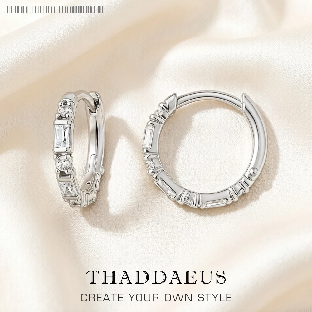 

White Zircon Creole Hinged Hoop Earrings Europe Fine Jewelry For Women Gift In Real 925 Sterling Silver