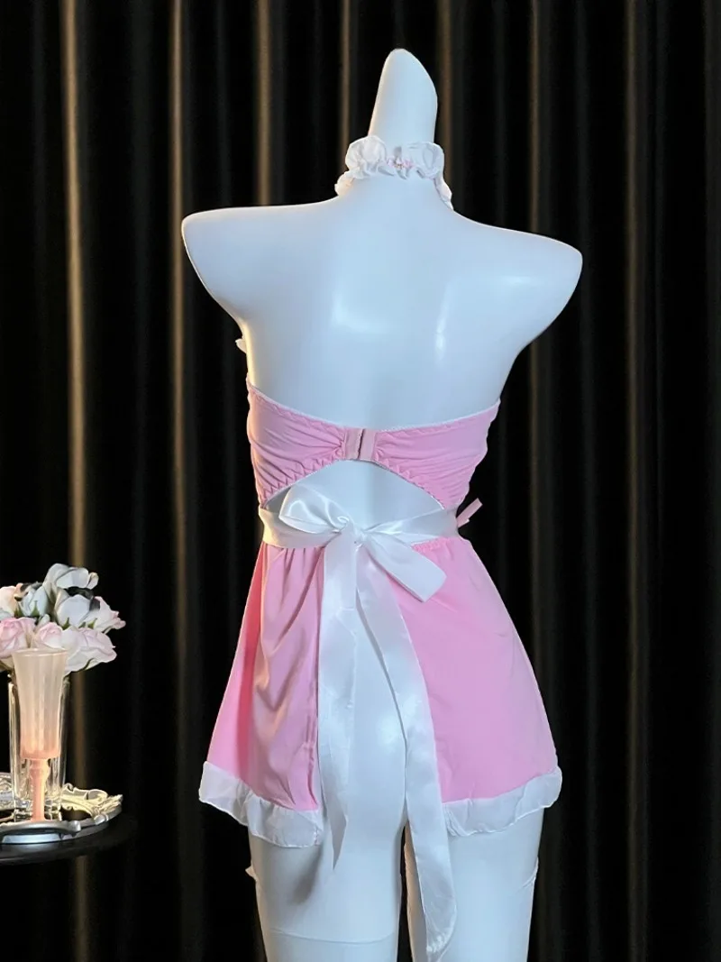 اليابانية الحلو خادمة تأثيري الزي ، فستان فتاة لينة نمط الدانتيل الرسن ، رغبة نقية غامضة موحدة ، مثير دور رائعتين زي