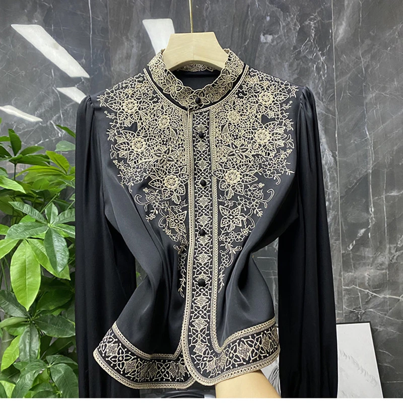 

Women's Long Sleeve Shirt, Imitation Silk Shirt, Shirts & Blouses Embroidery Shirt, Fashion Summer Blouse, Spring Summer