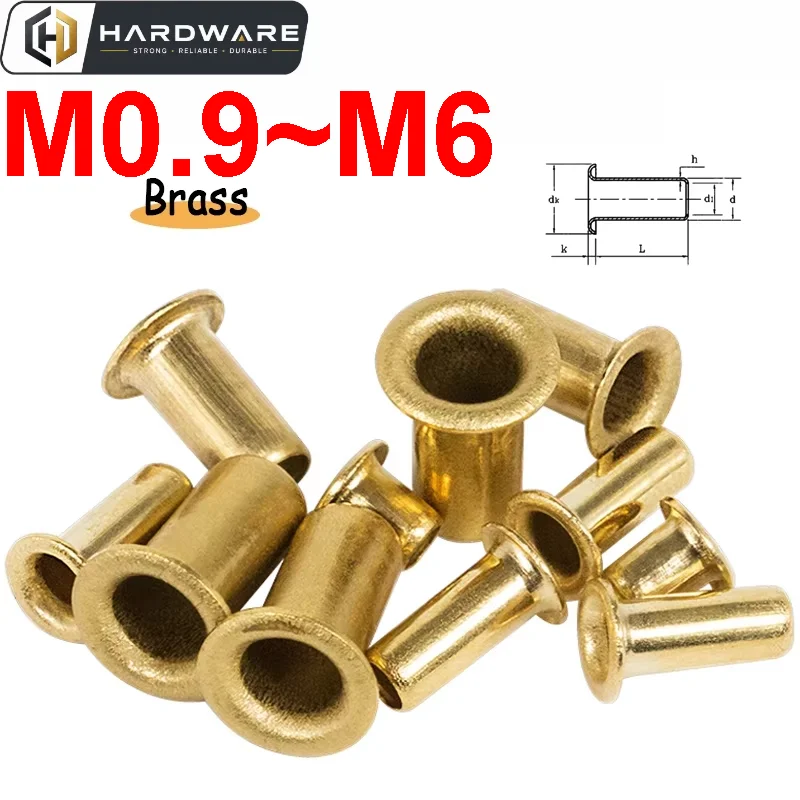 50~1000pcs Copper Through Hole Rivet Grommets M0.9 M1.3 M1.5 M1.7 M2 M2.3 M2.5 M3M3.5M4M5M6 Brass Metal Eyelets Hollow Rivet Nut