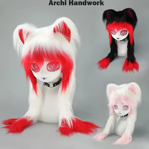 Archi Handwork Furry Kig Head Wig Cap Headgear Fursuit Anime Lolita Girl Cosplay Animaris Performance Props