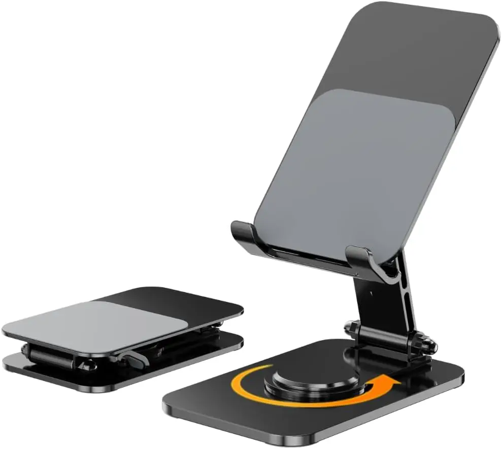 

4 Joint 360° Rotatable Desk Phone Stand, Adjustable Folding with Soft Non-Slip Pads for iPhone & Android, Black