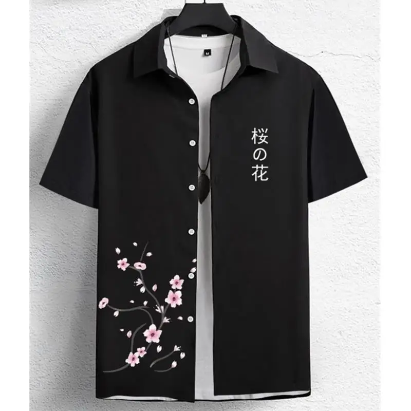 Hawaiian Men's Loose Oversized Shirt 3D Flower & Text Print Beach Party Sweatshirt High-Quality Comfortable Blouse