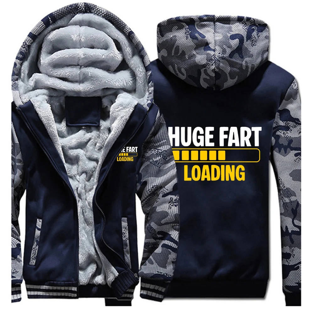 Huge Fart Loading Logo Print 2026 Men's Loose Casual Custom Hoodies Coat Winter Thicken Hooded Personality Sweatshirts Jacket