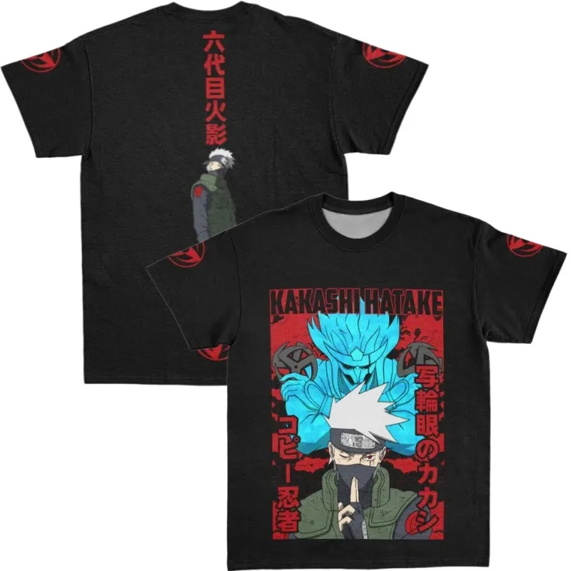 2026 New Naruto Kakashi Hatake Reversible Short-Sleeve T-Shirt Sixth Hokage Copy Ninja Susanoo Sharingan Sleeve Badge Unisex