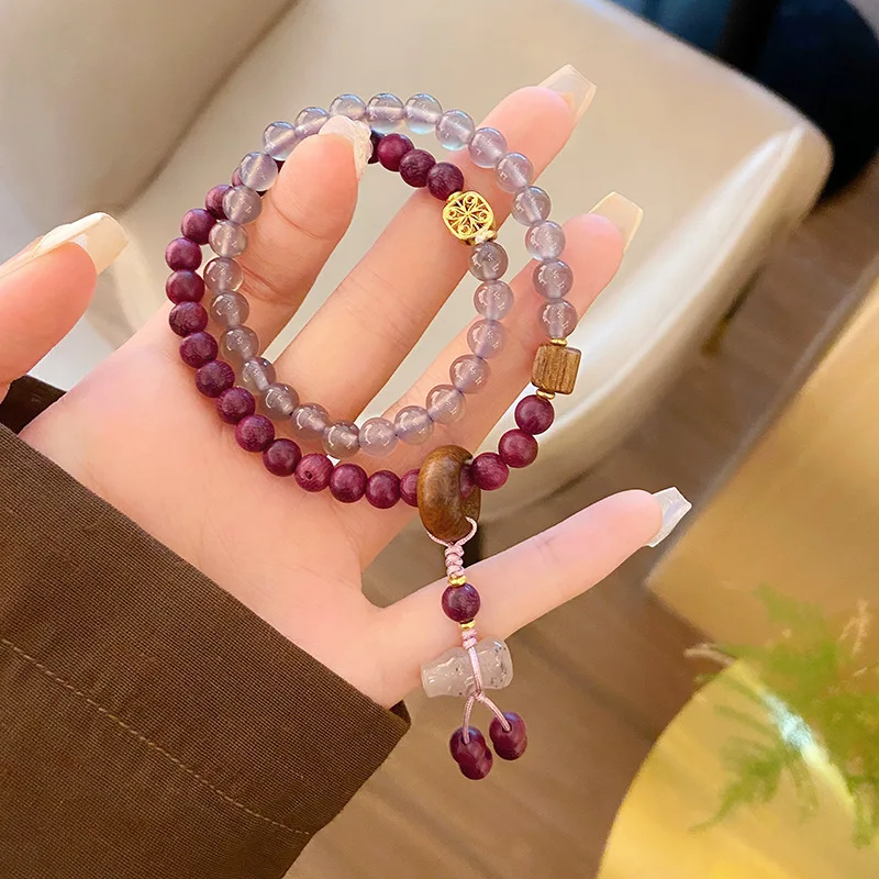 

Shan Nan Artistic Retro Affordable Luxury Handmade Gray Agate Double Circle Gourd Temple Tourist Souvenir Bracelet