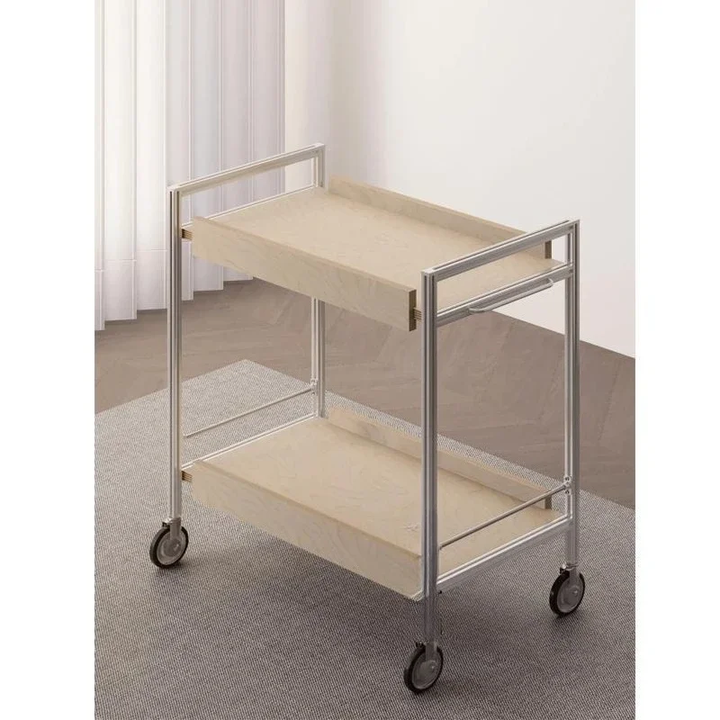 Aluminum profile trolley movable double-layer ocean plate shelf, living room sofa side storage shelf