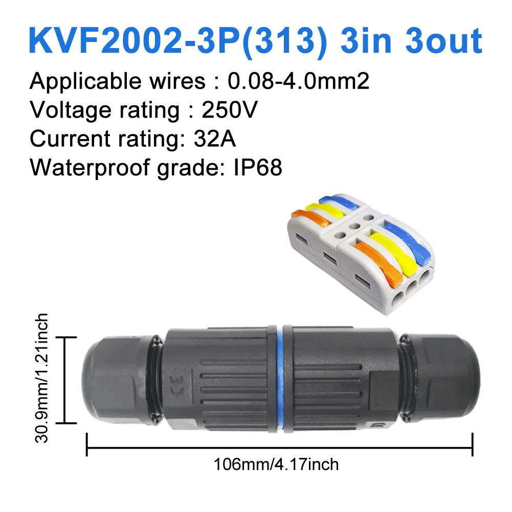 IP68 Waterproof Cable Connector Quick Connection KVSF-15 2 in 2 out 2/3/4/5 Pin Electrical Terminal Adapter Wire Connector