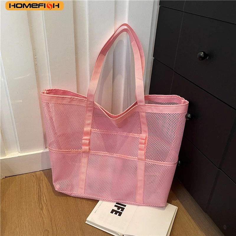 HOMEFISH Multipocket Summer Large Beach Bag For Towels Mesh Durable Beach Bag For Toys Waterproof Underwear Pocket Beach Tote image 5