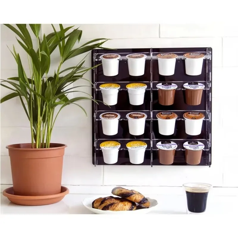 Fashion Design Acrylic Espresso Coffee Capsule Storage Organizer Stand Rack Wall Mounted Coffee Pod Holder