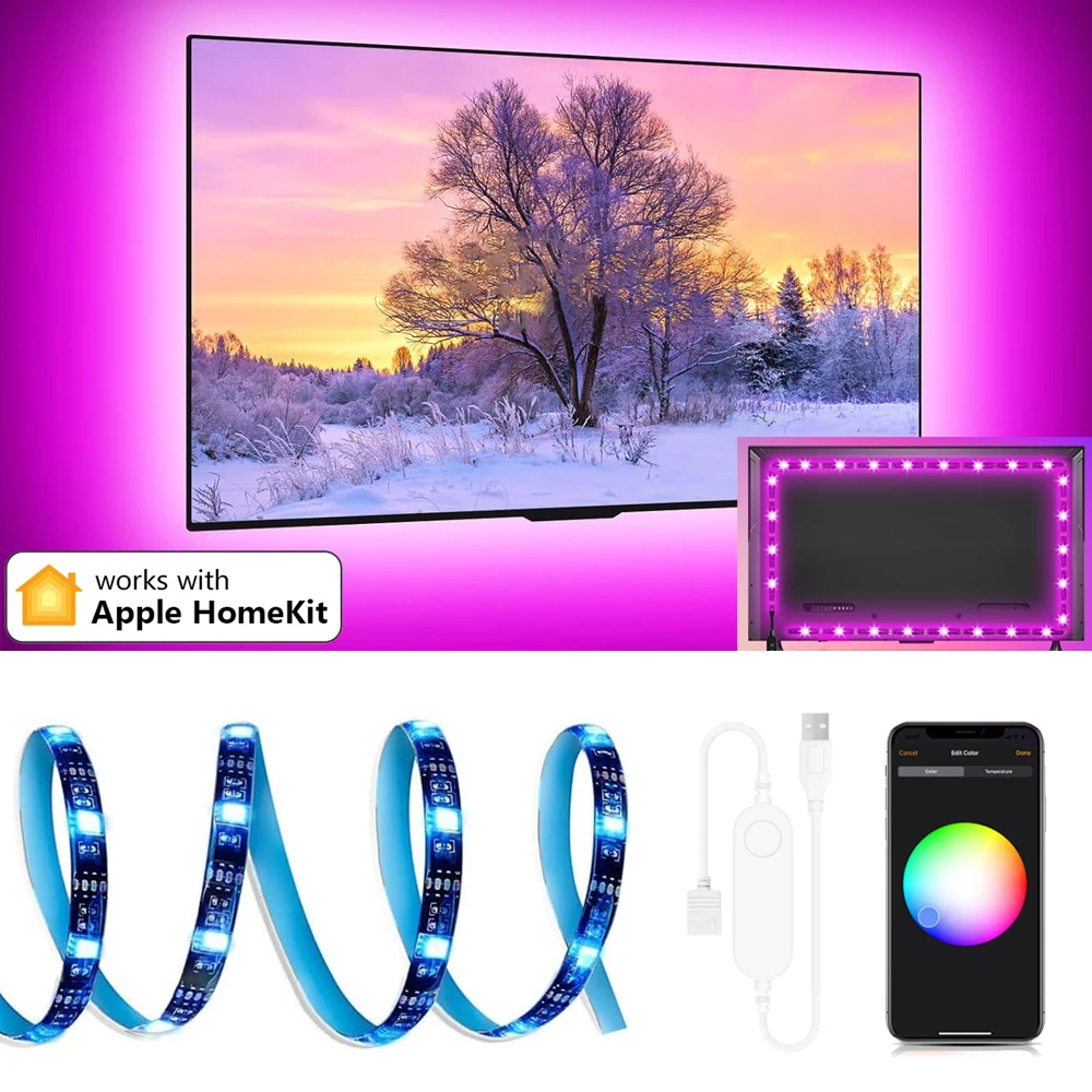 

USB Homekit WiFi 5050SMD RGB LED Strip 5V 1m 2m 3m 5m Flexible TV Background Lighting Bedroom Decor for Alexa Google Assistant