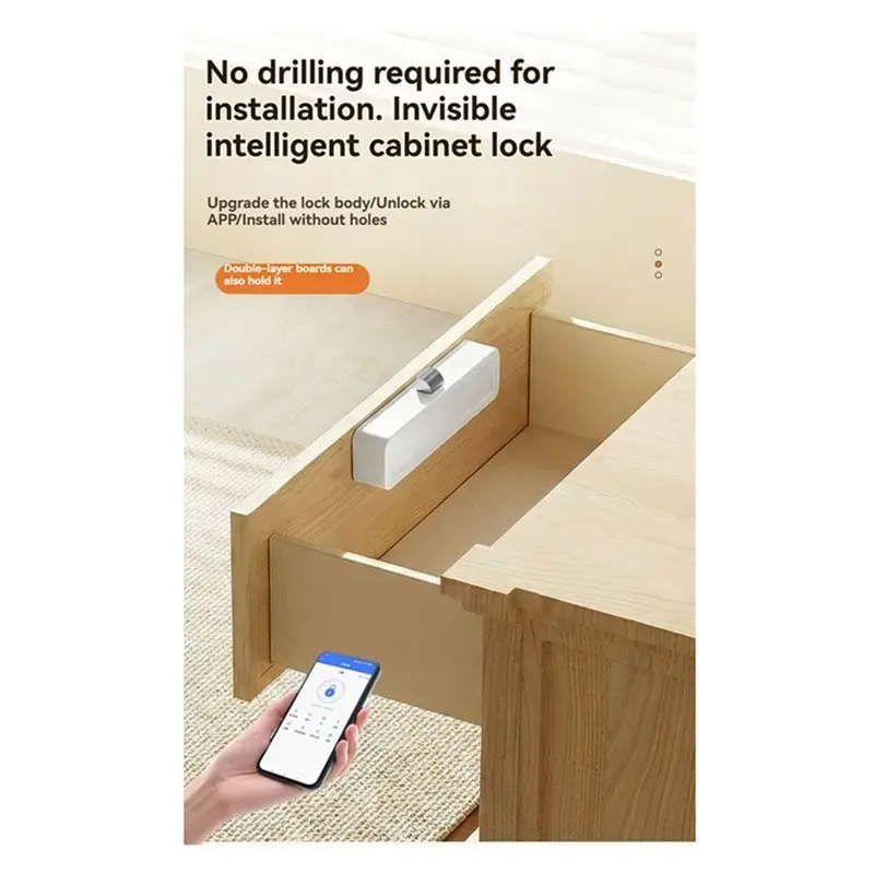 B63B-Invisible Smart Cabinet Lock No Drill Smart Drawer Lock Electronic Drawer Lock For Furniture Wardrobe