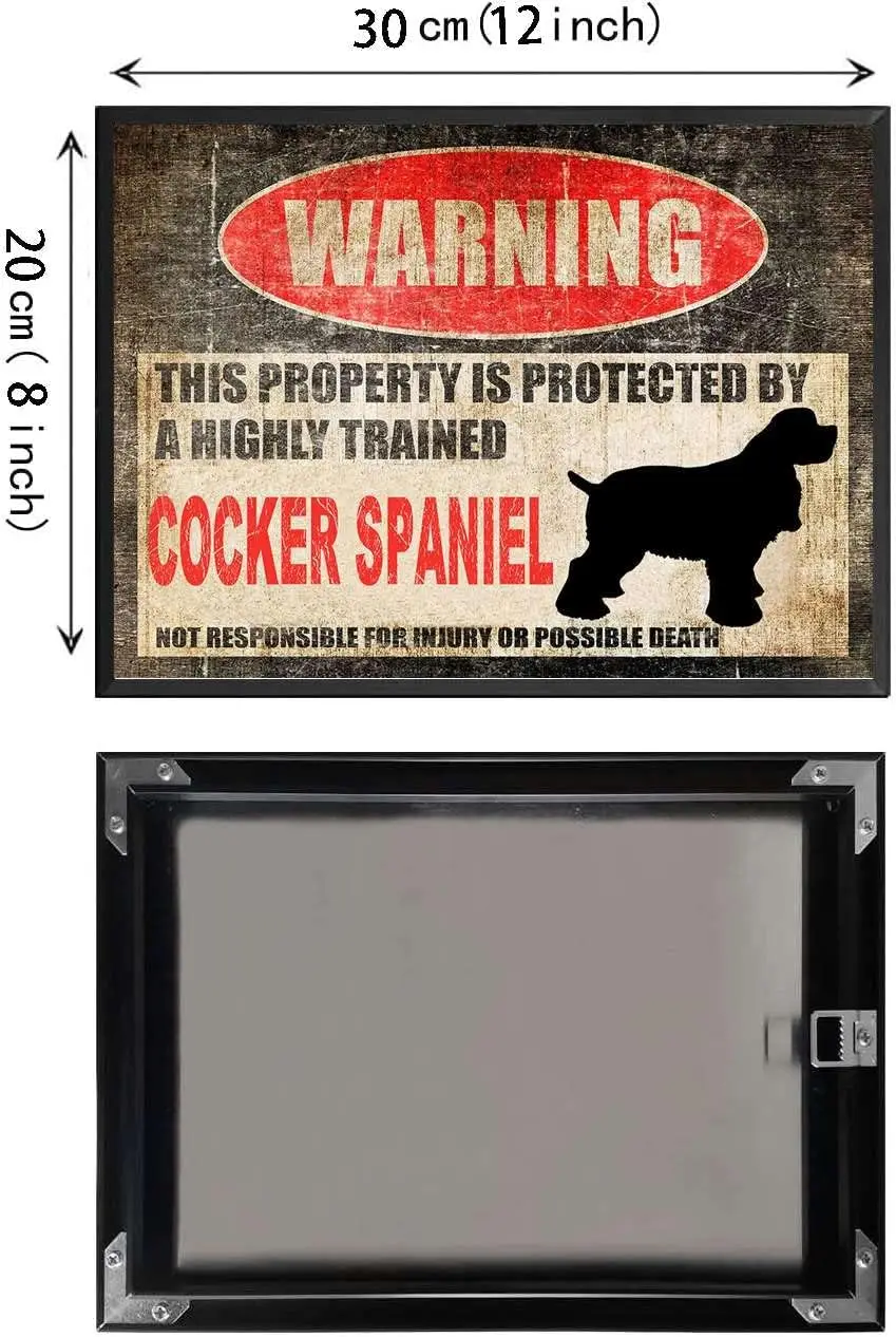 Tin Sign Beware Dog Tag Fence Cocker Spaniel Sign This Property is Protected Funny Metal Tin Sign Home Kitchen Bar Room