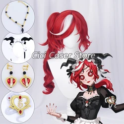 Game Identity V Crimson Priestess Cosplay Witch Fiona Crimson Wig Headdress Earrings Women Halloween Party Roleplay Accessories