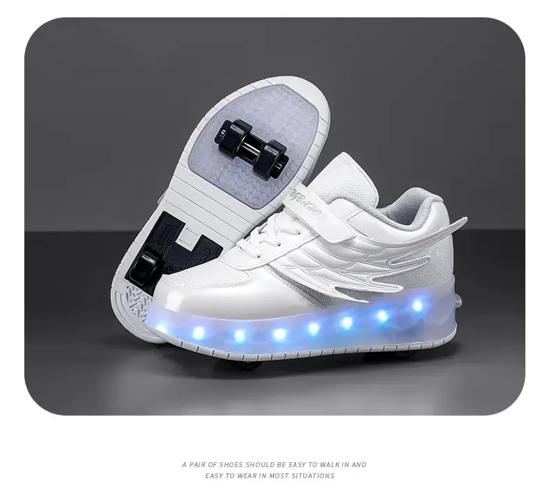 Boys Girls kids USB rechargeable luminous casual sneakers LED light wheel outdoor parkour roller skates sport