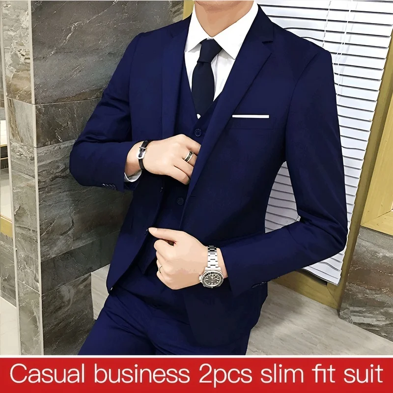 

Two-Piece Set Men Business Suit Korean Style Slim And Comfortable Formal Suits Wedding