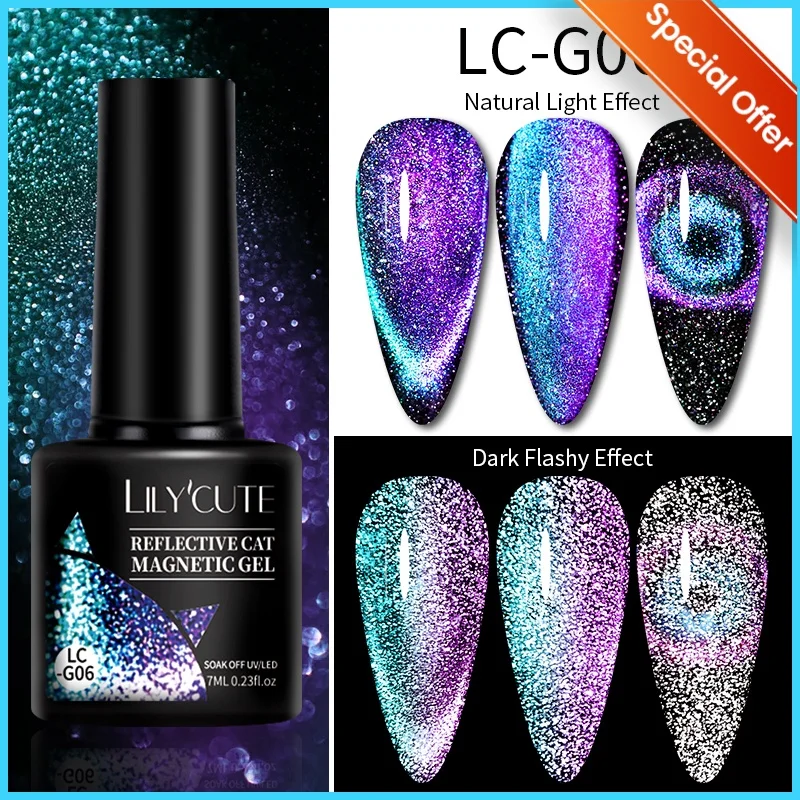 LILYCUTE 7 ml Glitzer-Gel-Nagellack, Glitzer-Pailletten, Nagelgel, Soak Off UV-LED-Pulver, DIY semi-permanente Maniküre, Nagelkunst-Versorgung