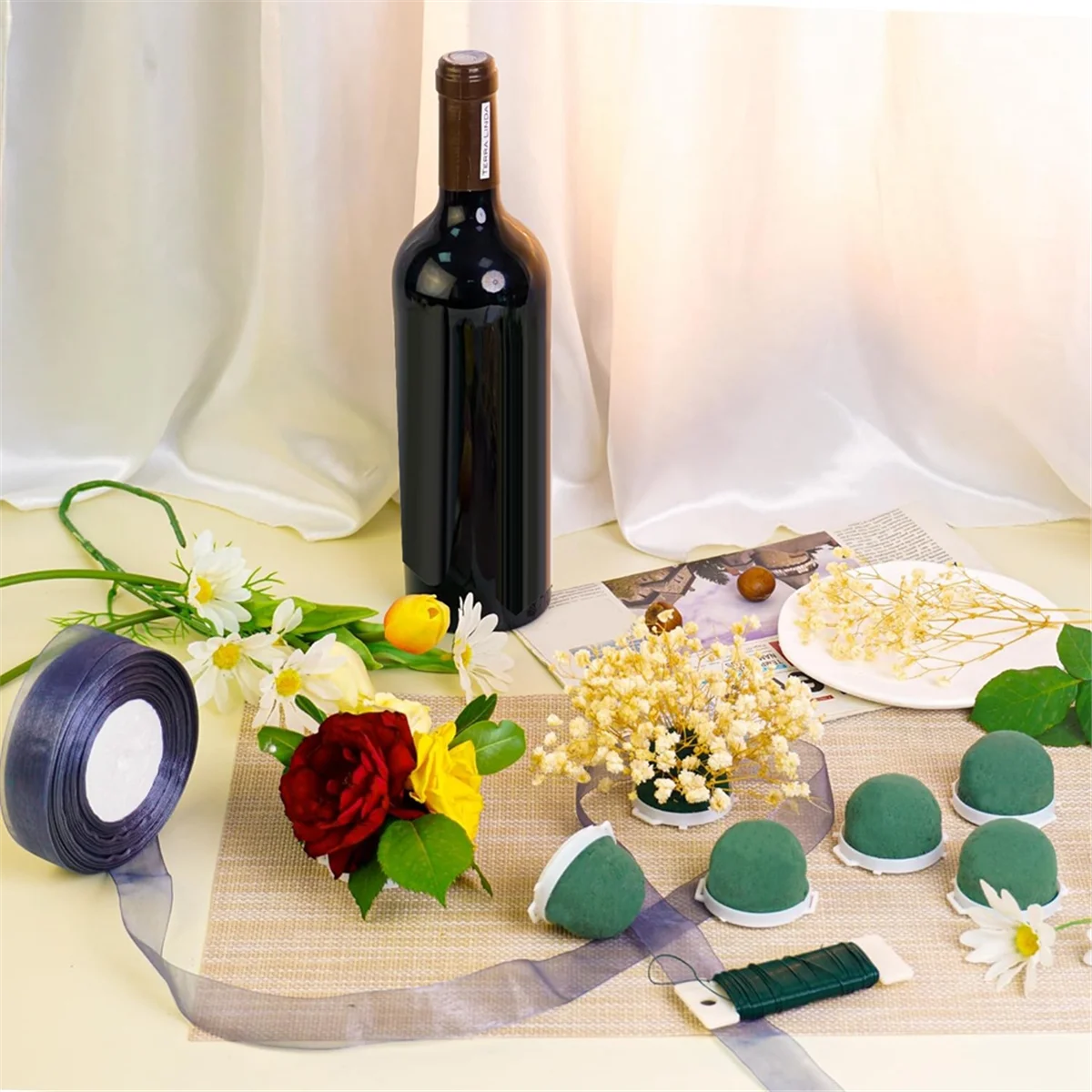 12 Stück Mini-Halter aus rundem Blumenschaum, grüner trockener und nasser Floristen-Blumenblock CAU30t, Arrangement-Zubehör für Weinflaschen, JADD