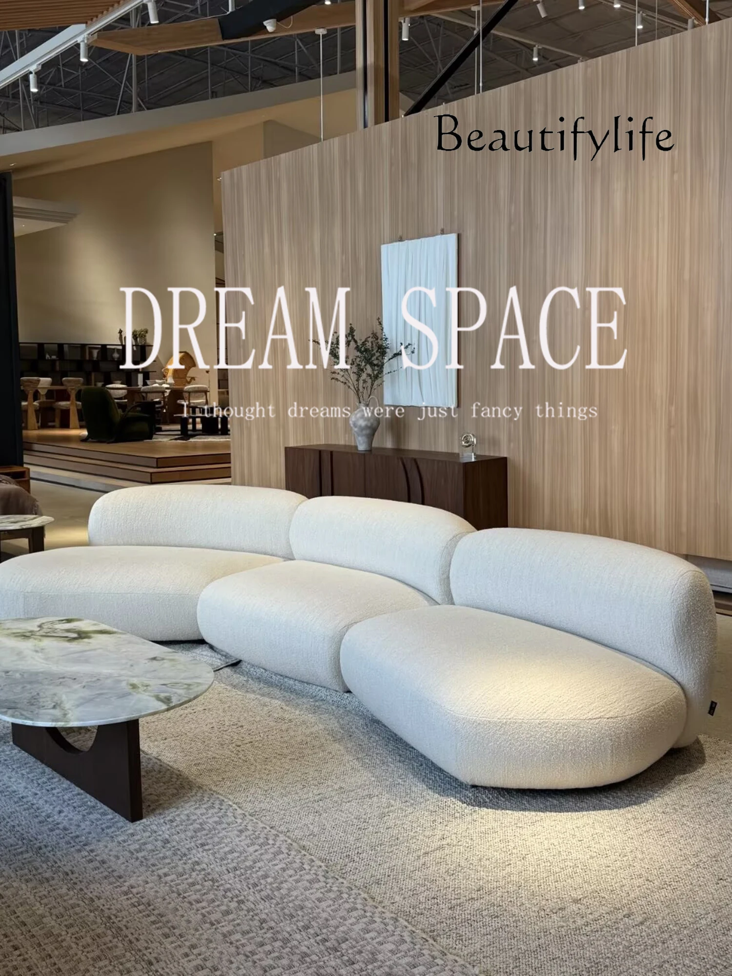 

Nordic cream style fabric villa pebble module combination sofa living room special-shaped designer