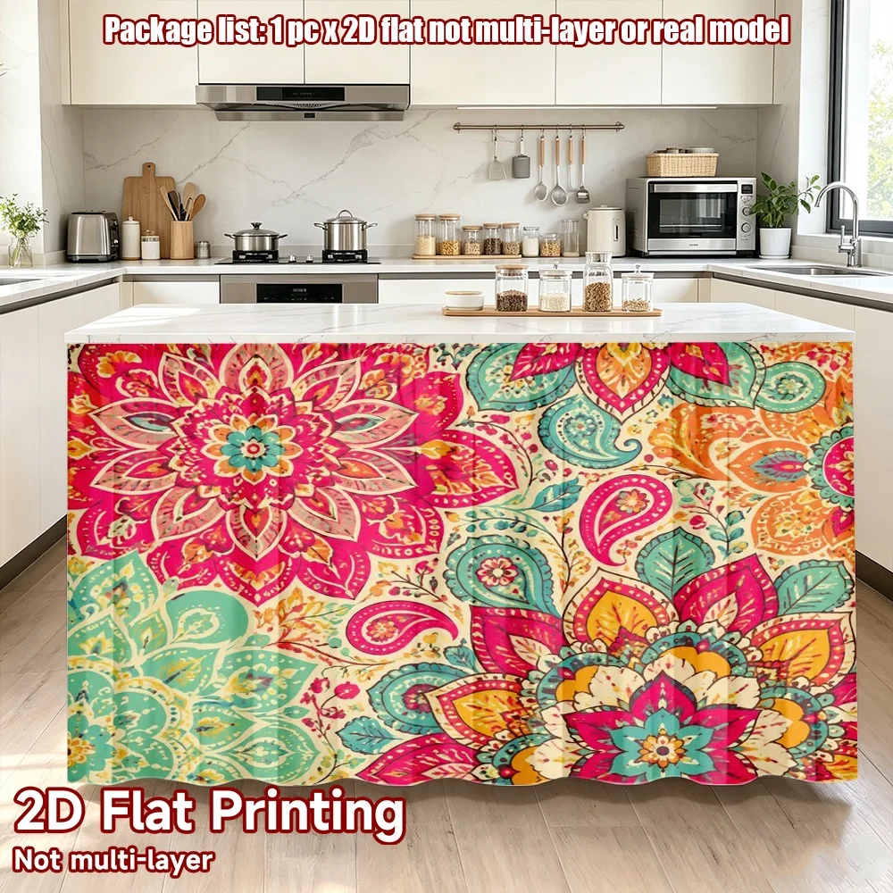 2D flat 1pc Country style Colorful Floral Mandalas Digital printing No-drill small curtains, bedroom curtains, door curtains,