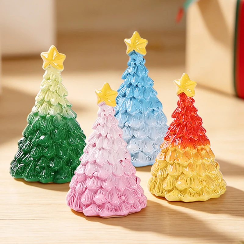 3pcs Gradient Ombre Mini Resin Christmas Tree Pendant, Fairy Garden Ornament, Micro Landscape Hanging Decor for Desk & Holiday