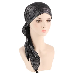 Women's Elastic Solid Color Pre-Tied Hijab Wrap Head Scarf Hats Muslim Turban Bonnet Inner Hat Fashion Female Turbantes Caps