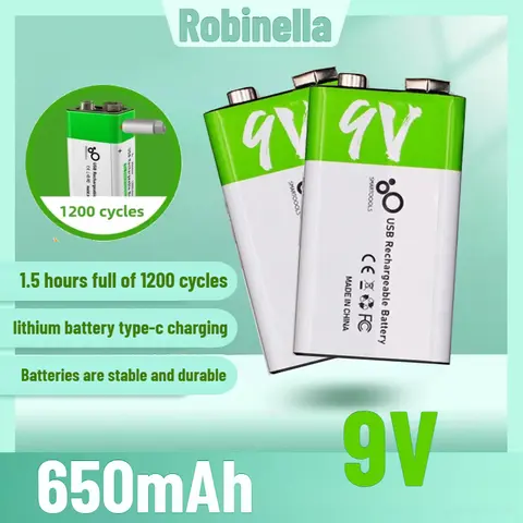 Professional 9V 650mAhType-CUSB Rechargeable Battery for Precision Metal Detectors and Audio Recording Equipment Lithium Battery