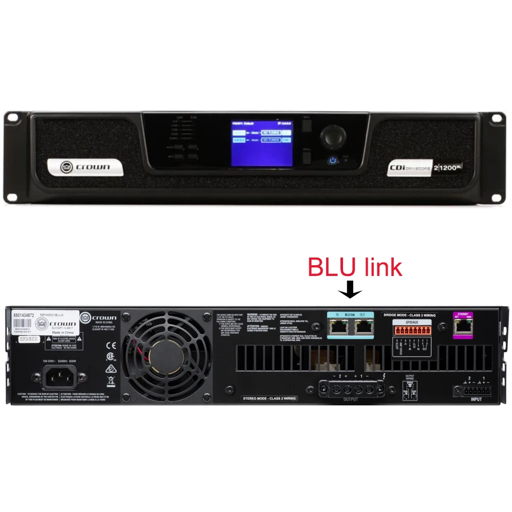 Crown CDi2-1200BL Digital Power Amplifier with DriveCore Technology, 70/100V, Networked, BLU Link