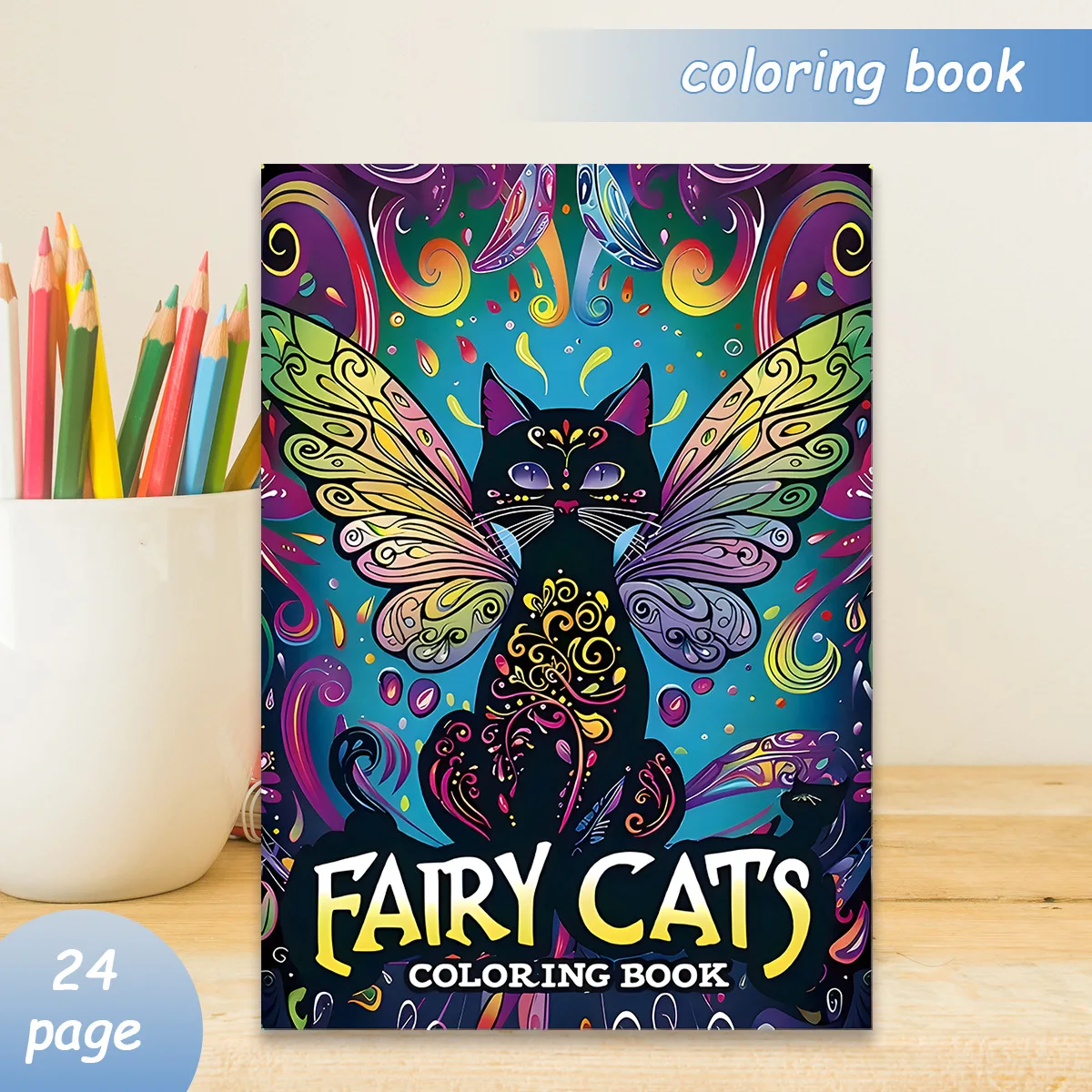 Fairy Cats Coloring Book Magical Winged Fairy Cat Swirl Mandala Fantasy Pattern Stress Relief Drawing Gift For Adults