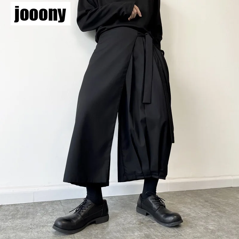 Solid Fashion Gothic Mens Elastic Waist Wide Leg Cargo Pants Casual Loose Multi-pocket Long Trousers Comfortable Cuasal Pants