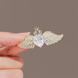 1PC Vintage Alloy Angel Wings Fairy Heart Crown Brooches For Women Anti-glare Pins Angel Designer Jewelry Gift