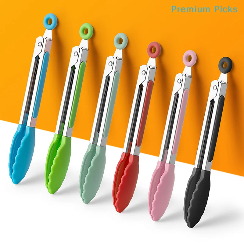1 Pc 7inch Food Clip Non-slip Handle Stainless Steel Food Clip BBQ Grill Steak Bread Tong Party Kitchen Cooking Accessories