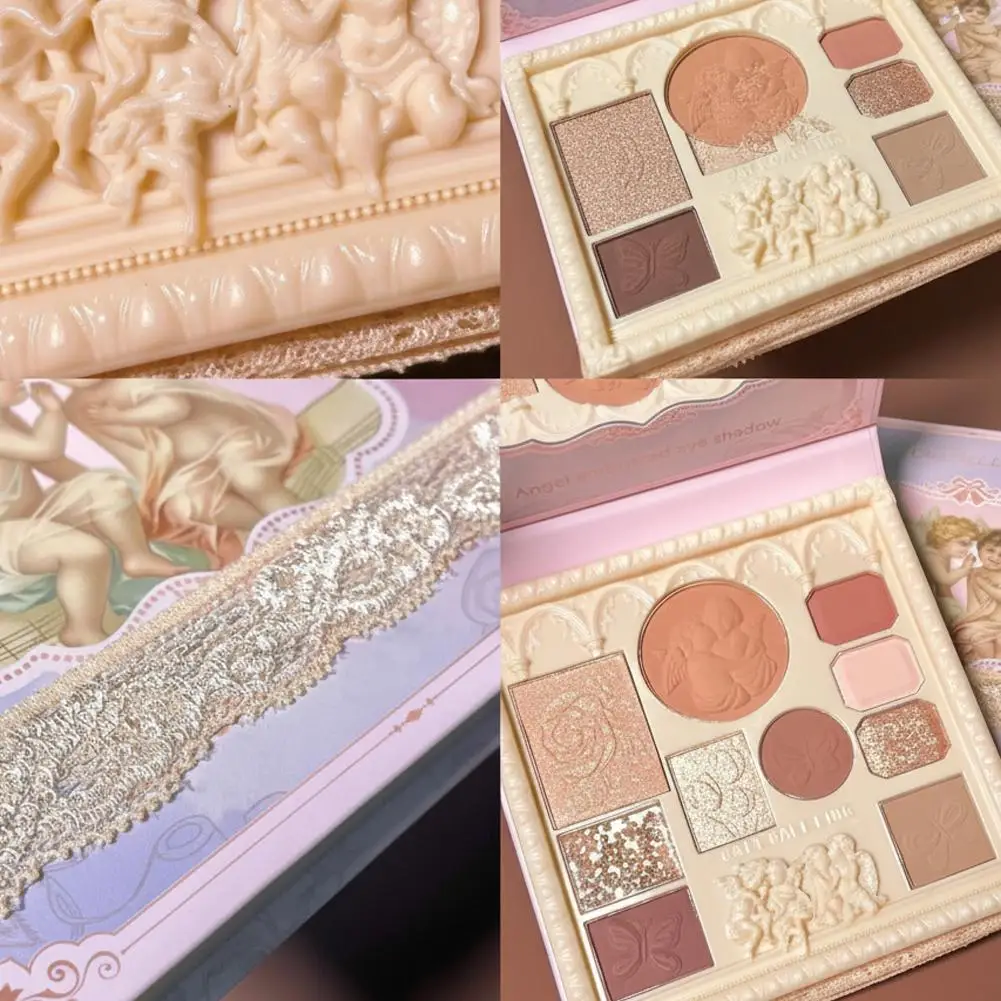 Pearl Matte Waterproof Eye Shadow Palette Blush Glitter Highlighter All In One Embossed Angel Face Contour Makeup Collection