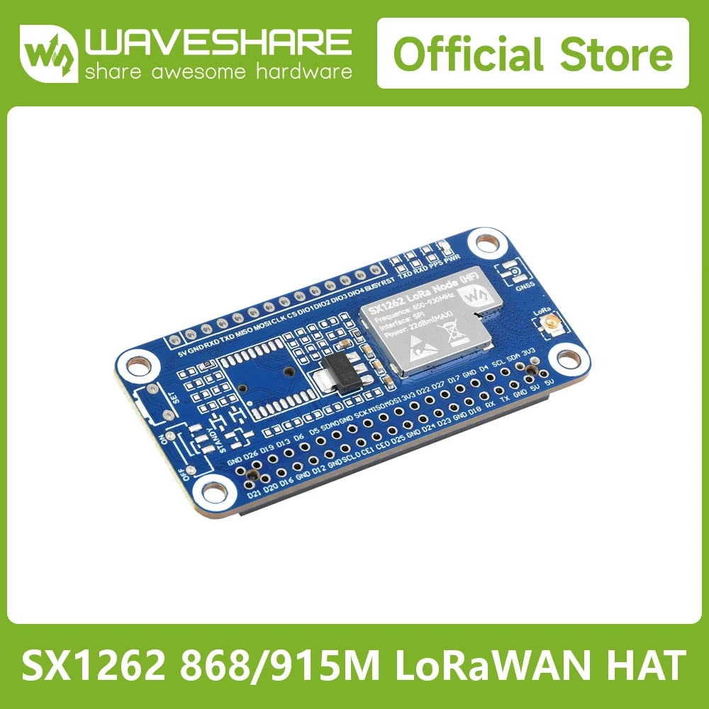Waveshare SX1262 LoRaWAN Node Module Expansion Board for Raspberry Pi, Options For Frequency Band And GNSS Function
