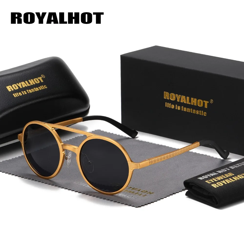 RoyalHot High-end Aviation Aluminum Magnesium Polarized Sunglasses Personality round Frame Men and Women Sunglasses MYJ026