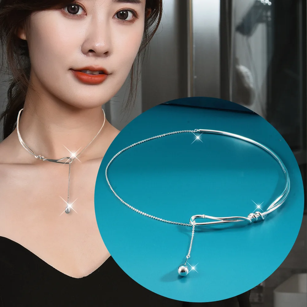 قلادة جديدة على شكل قطرة ماء معقودة، ياقة قابلة للسحب، سلسلة الترقوة، تصميم متخصص، قلادة عصرية ورائعة