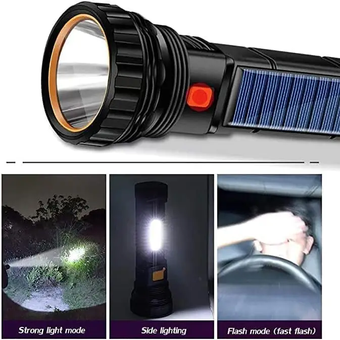 4-Pack Solar/Rechargeable 1000 Lumens LED Flashlight with Emergency Strobe, Power Bank & USB Charging