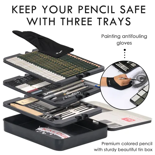 Juego de lápices para bocetos, 70/83 Uds., Kit de dibujo profesional, Ideal para dibujar, mezclar, sombreado, suministros para artistas para niños, adolescentes y adultos